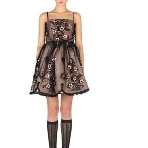 NWOT RED Valentino Black and Pink 3D Floral Mini Dress